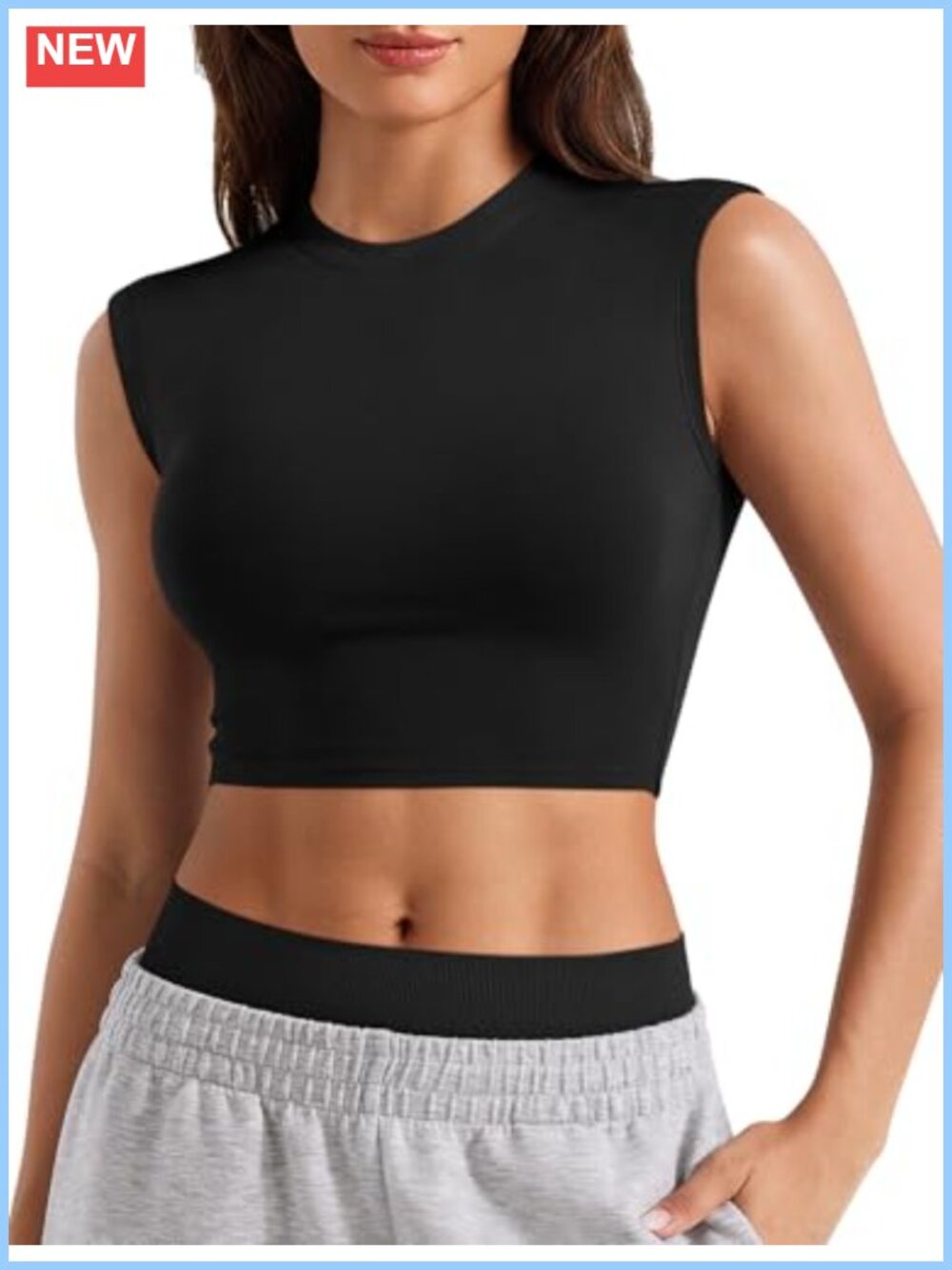 Women's Sleeveless Crop Top Buttery Soft Modal Spandex Crew Neck Athletic Yoga